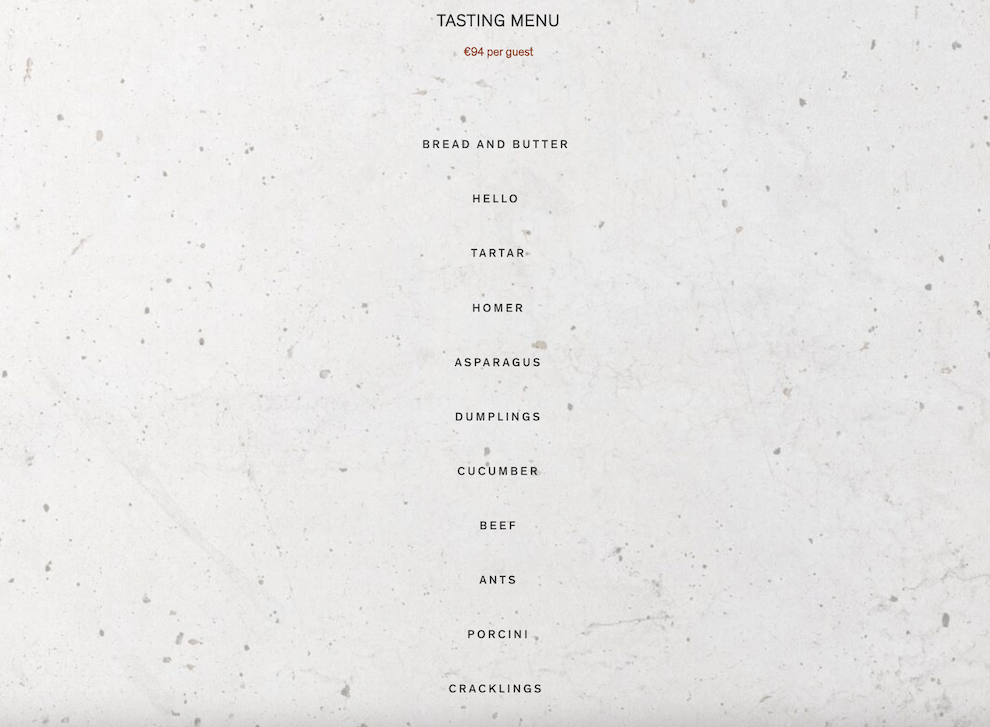 Nineteen18 menu - Michelin Vilnius  