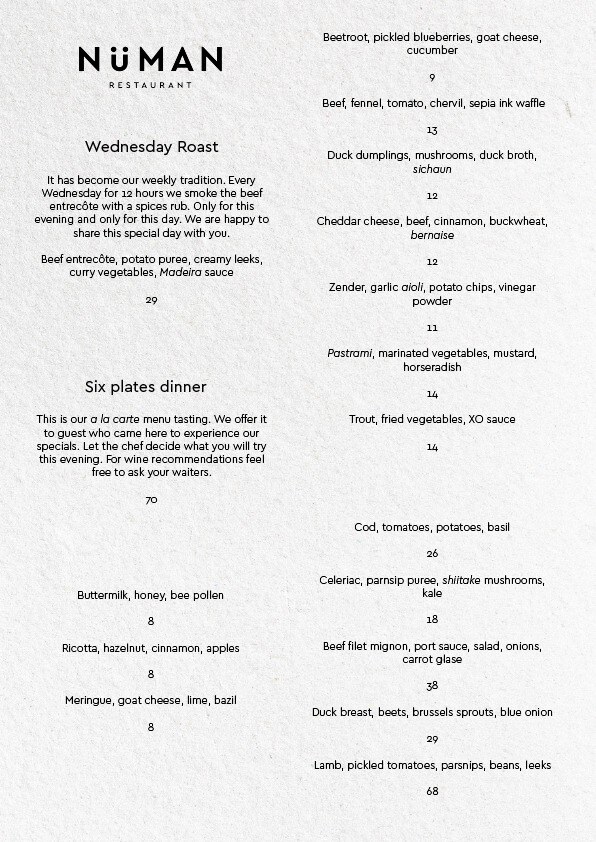 Numan menu - Michelin Kaunas